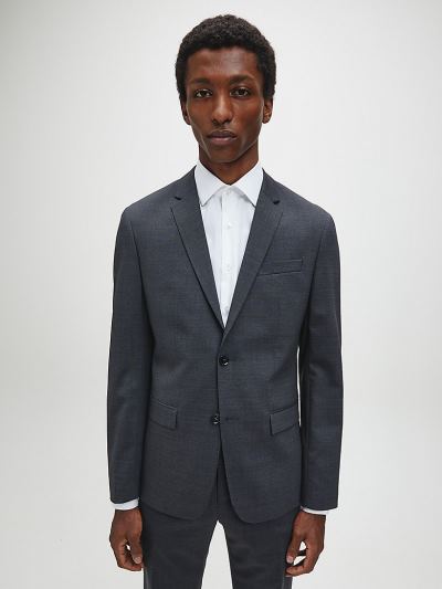 Calvin Klein Ruhák HU426851 | Calvin Klein Slim Single-Breasted Wool Stretch Férfi Blézer Szürke
